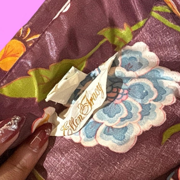 Vintage Retro Ellen Tracy Brown Floral Button Up - Picture 3 of 3